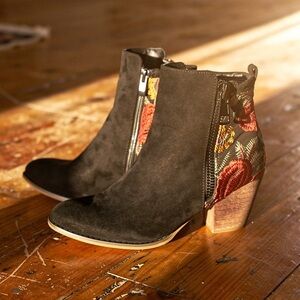 Tiara Los Angeles Floral Embroidered Black Suede Ankle Boots